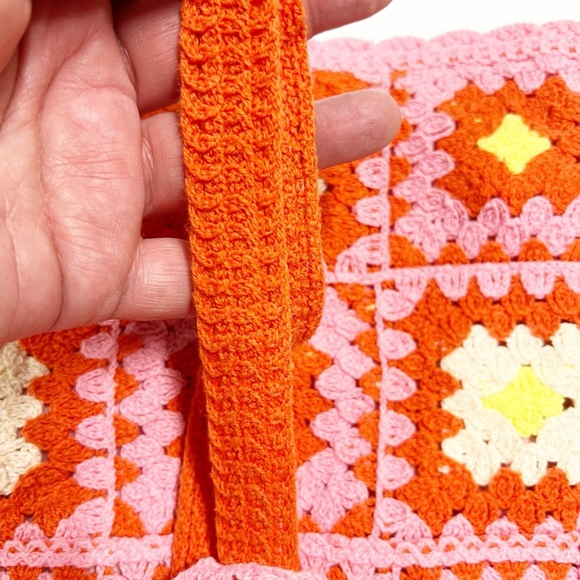 Zara Womens Bloggers Fave Orange Pink Crochet Knit Mini Dress Size Small - Picture 6 of 11